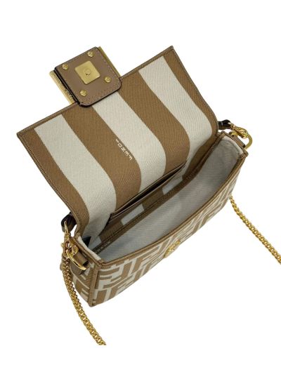 Fendi Mini Baguette Beige FF Jacquard Fabric Shoulder Crossbody Bag A8660 Beige 2523777