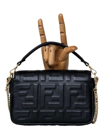 Fendi Mini Baguette Black FF Leather Shoulder Crossbody Bag 0135AS Black 2523551