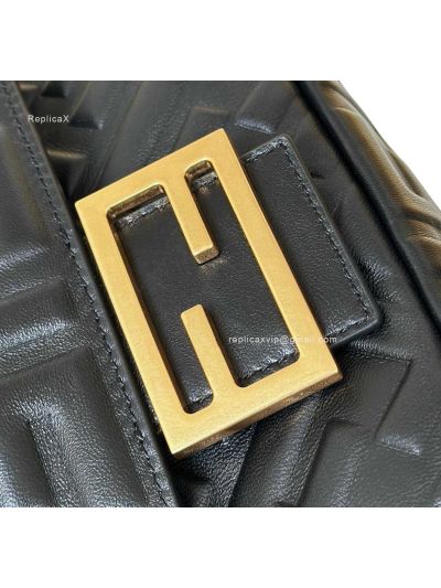 Fendi Mini Baguette Black FF Leather Shoulder Crossbody Bag 0135AS Black 2523551