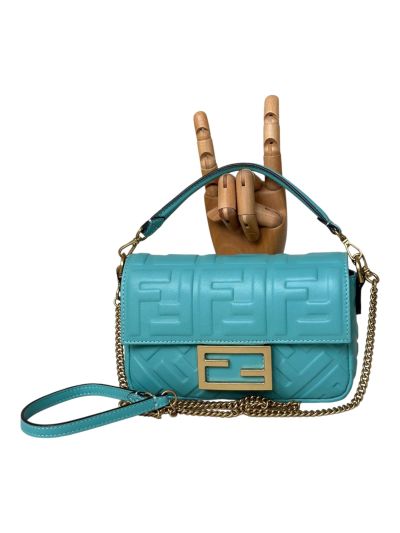 Fendi Mini Baguette Blue FF Leather Shoulder Crossbody Bag 0135AS Blue 2523538