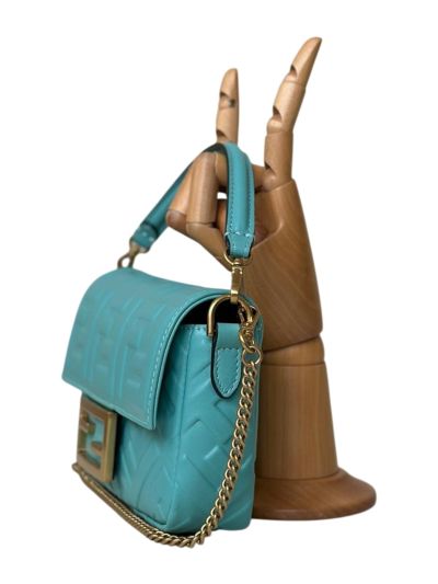 Fendi Mini Baguette Blue FF Leather Shoulder Crossbody Bag 0135AS Blue 2523538