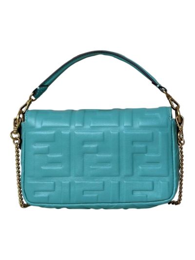 Fendi Mini Baguette Blue FF Leather Shoulder Crossbody Bag 0135AS Blue 2523538