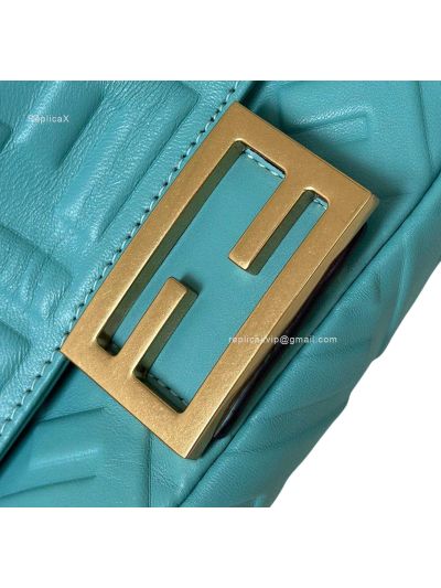 Fendi Mini Baguette Blue FF Leather Shoulder Crossbody Bag 0135AS Blue 2523538