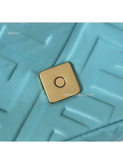 Fendi Mini Baguette Blue FF Leather Shoulder Crossbody Bag 0135AS Blue 2523538