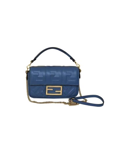 Fendi Mini Baguette Blue FF Leather Shoulder Crossbody Bag 0135AS