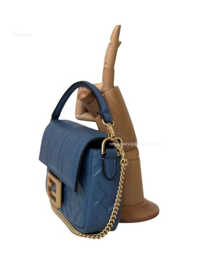 Fendi Mini Baguette Blue FF Leather Shoulder Crossbody Bag 0135AS Blue 2523548