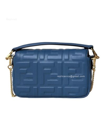 Fendi Mini Baguette Blue FF Leather Shoulder Crossbody Bag 0135AS Blue 2523548