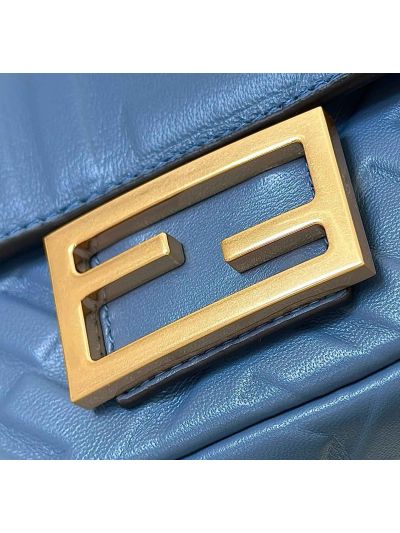 Fendi Mini Baguette Blue FF Leather Shoulder Crossbody Bag 0135AS Blue 2523548