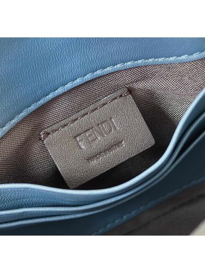 Fendi Mini Baguette Blue FF Leather Shoulder Crossbody Bag 0135AS Blue 2523548