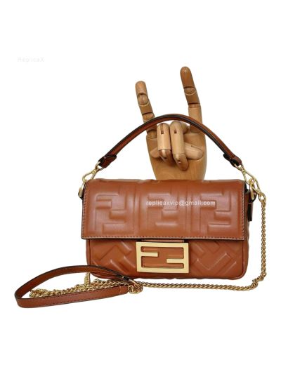 Fendi Mini Baguette Brown FF Leather Shoulder Crossbody Bag 0135AS