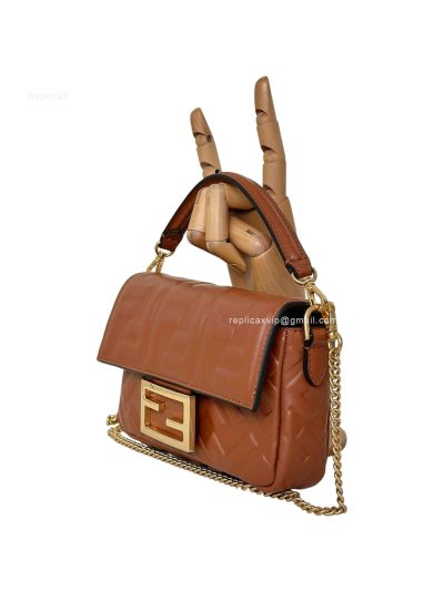 Fendi Mini Baguette Brown FF Leather Shoulder Crossbody Bag 0135AS Brown 2523542