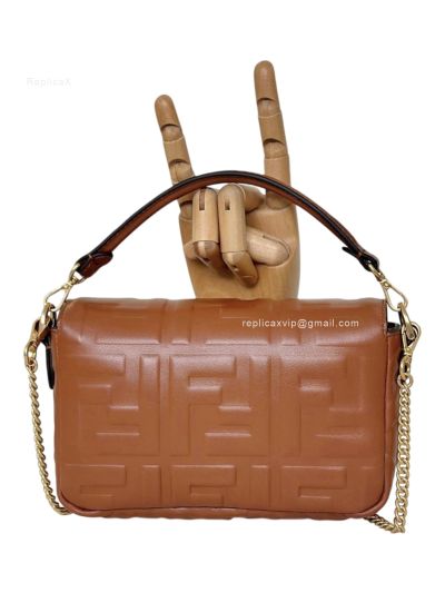 Fendi Mini Baguette Brown FF Leather Shoulder Crossbody Bag 0135AS Brown 2523542