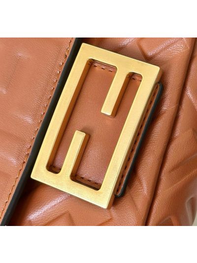 Fendi Mini Baguette Brown FF Leather Shoulder Crossbody Bag 0135AS Brown 2523542