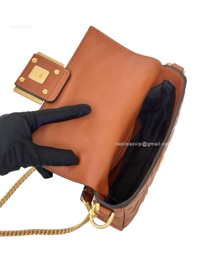 Fendi Mini Baguette Brown FF Leather Shoulder Crossbody Bag 0135AS Brown 2523542