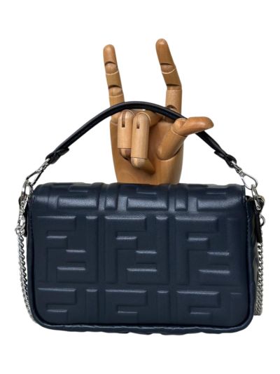 Fendi Mini Baguette Dark Blue FF Leather Shoulder Crossbody Bag 0135AS Blue 2523549