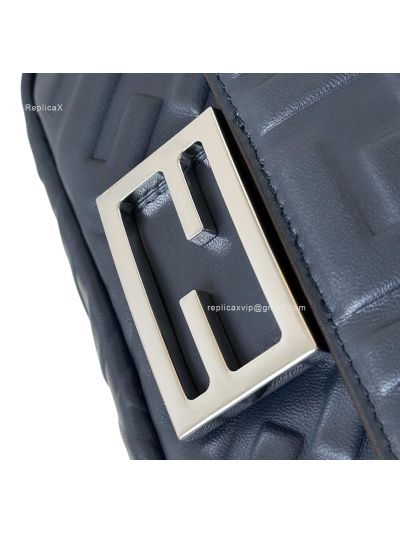 Fendi Mini Baguette Dark Blue FF Leather Shoulder Crossbody Bag 0135AS Blue 2523549