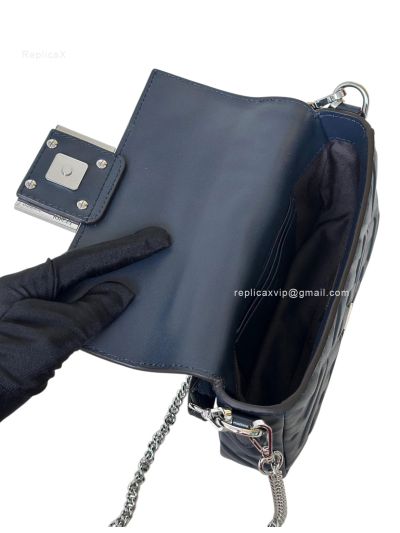 Fendi Mini Baguette Dark Blue FF Leather Shoulder Crossbody Bag 0135AS Blue 2523549