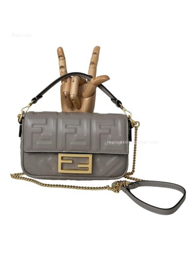 Fendi Mini Baguette Gray FF Leather Shoulder Crossbody Bag 0135AS Gray 2523540