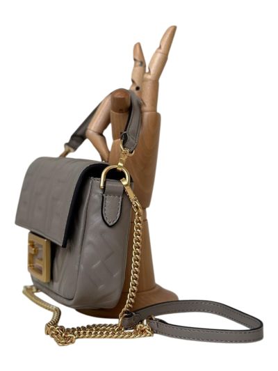 Fendi Mini Baguette Gray FF Leather Shoulder Crossbody Bag 0135AS Gray 2523540