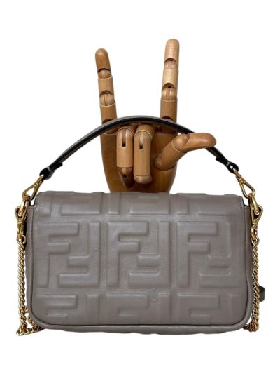 Fendi Mini Baguette Gray FF Leather Shoulder Crossbody Bag 0135AS Gray 2523540