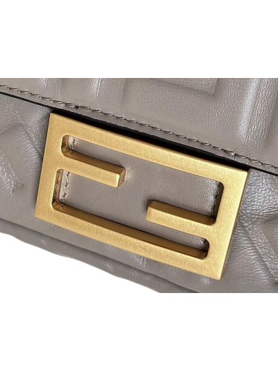 Fendi Mini Baguette Gray FF Leather Shoulder Crossbody Bag 0135AS Gray 2523540