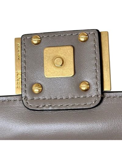 Fendi Mini Baguette Gray FF Leather Shoulder Crossbody Bag 0135AS Gray 2523540