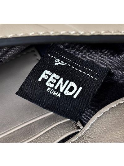 Fendi Mini Baguette Gray FF Leather Shoulder Crossbody Bag 0135AS Gray 2523540