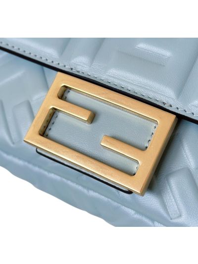 Fendi Mini Baguette Light Blue FF Leather Shoulder Crossbody Bag 0135AS Blue 2523545