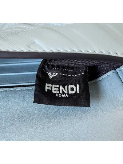 Fendi Mini Baguette Light Blue FF Leather Shoulder Crossbody Bag 0135AS Blue 2523545