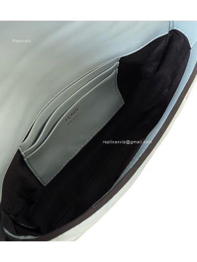 Fendi Mini Baguette Light Blue FF Leather Shoulder Crossbody Bag 0135AS Blue 2523545