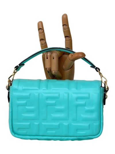 Fendi Mini Baguette Light Blue FF Leather Shoulder Crossbody Bag 0135AS Blue 2523547