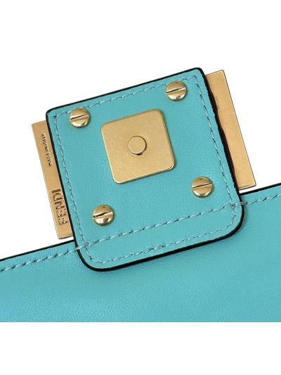 Fendi Mini Baguette Light Blue FF Leather Shoulder Crossbody Bag 0135AS Blue 2523547