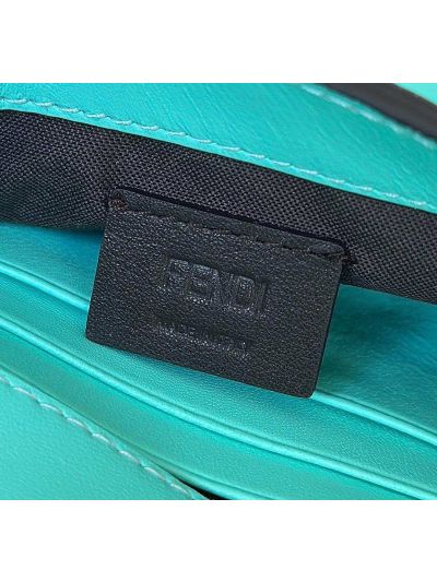 Fendi Mini Baguette Light Blue FF Leather Shoulder Crossbody Bag 0135AS Blue 2523547