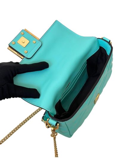 Fendi Mini Baguette Light Blue FF Leather Shoulder Crossbody Bag 0135AS Blue 2523547