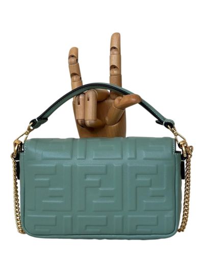 Fendi Mini Baguette Light Blue FF Leather Shoulder Crossbody Bag 0135AS Blue 2523550