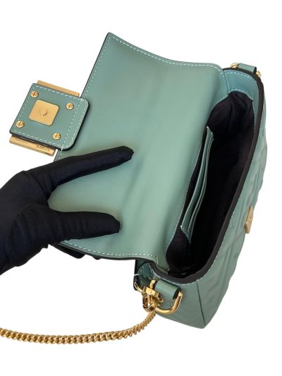 Fendi Mini Baguette Light Blue FF Leather Shoulder Crossbody Bag 0135AS Blue 2523550