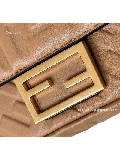 Fendi Mini Baguette Light Brown FF Leather Shoulder Crossbody Bag 0135AS Brown 2523544