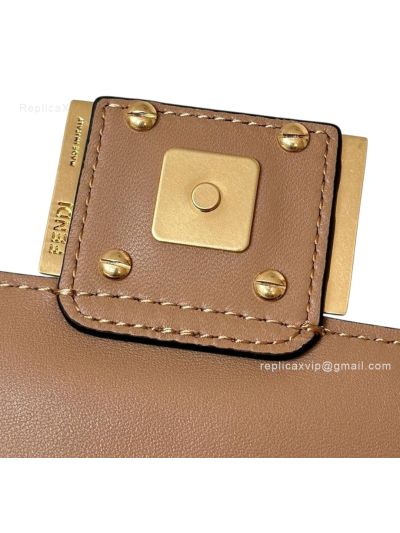 Fendi Mini Baguette Light Brown FF Leather Shoulder Crossbody Bag 0135AS Brown 2523544