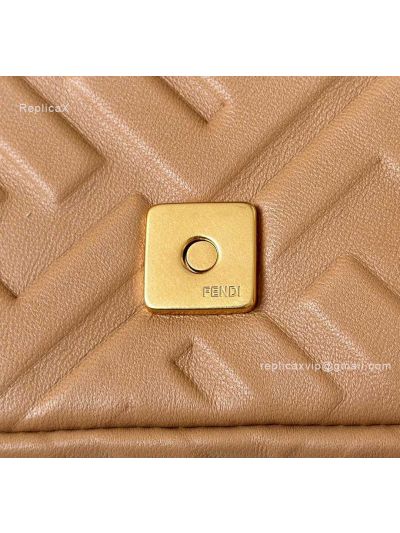 Fendi Mini Baguette Light Brown FF Leather Shoulder Crossbody Bag 0135AS Brown 2523544
