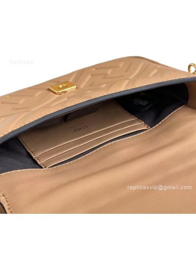 Fendi Mini Baguette Light Brown FF Leather Shoulder Crossbody Bag 0135AS Brown 2523544