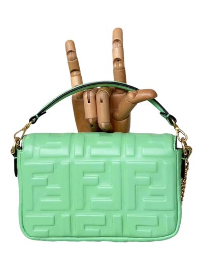 Fendi Mini Baguette Light Green FF Leather Shoulder Crossbody Bag 0135AS Green 2523543