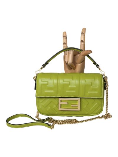 Fendi Mini Baguette Light Green FF Leather Shoulder Crossbody Bag 0135AS