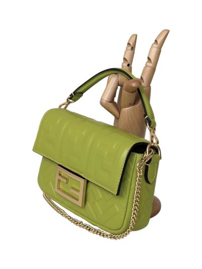 Fendi Mini Baguette Light Green FF Leather Shoulder Crossbody Bag 0135AS Green 2523546