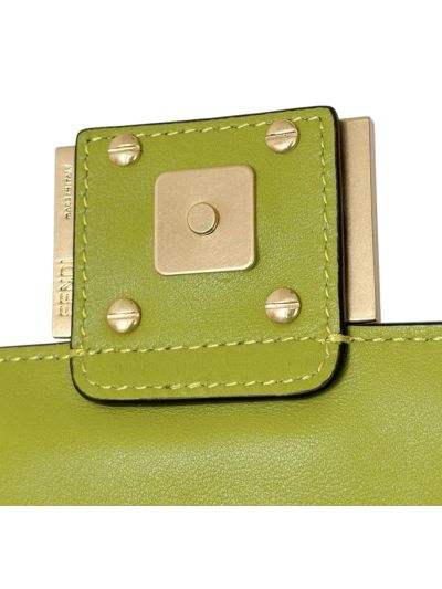Fendi Mini Baguette Light Green FF Leather Shoulder Crossbody Bag 0135AS Green 2523546
