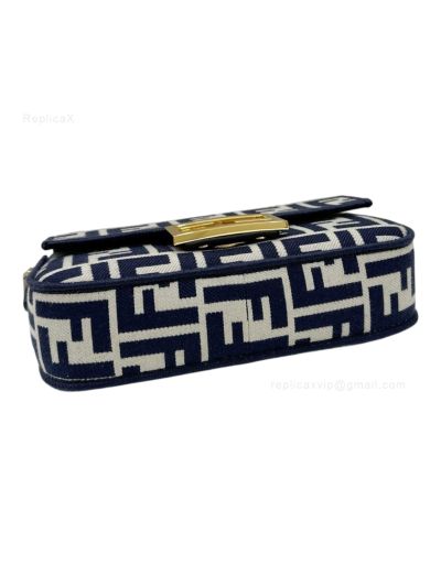 Fendi Mini Baguette Navy Blue FF Jacquard Fabric Shoulder Crossbody Bag A8660 Navy 2523748