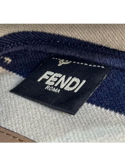 Fendi Mini Baguette Navy Blue FF Jacquard Fabric Shoulder Crossbody Bag A8660 Navy 2523748