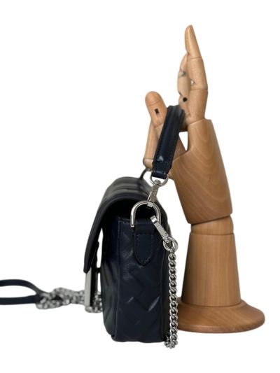 Fendi Mini Baguette Navy Blue FF Leather Shoulder Crossbody Bag 0135AS Navy 2523541