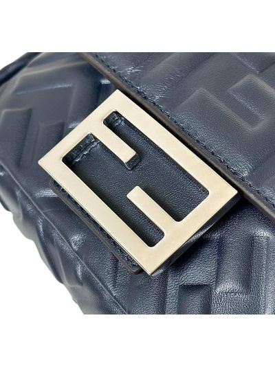 Fendi Mini Baguette Navy Blue FF Leather Shoulder Crossbody Bag 0135AS Navy 2523541