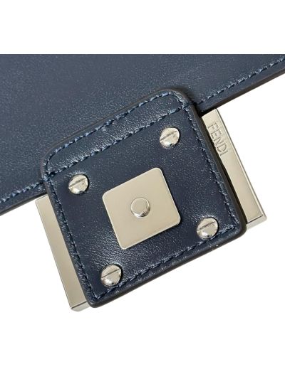 Fendi Mini Baguette Navy Blue FF Leather Shoulder Crossbody Bag 0135AS Navy 2523541
