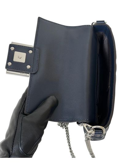 Fendi Mini Baguette Navy Blue FF Leather Shoulder Crossbody Bag 0135AS Navy 2523541